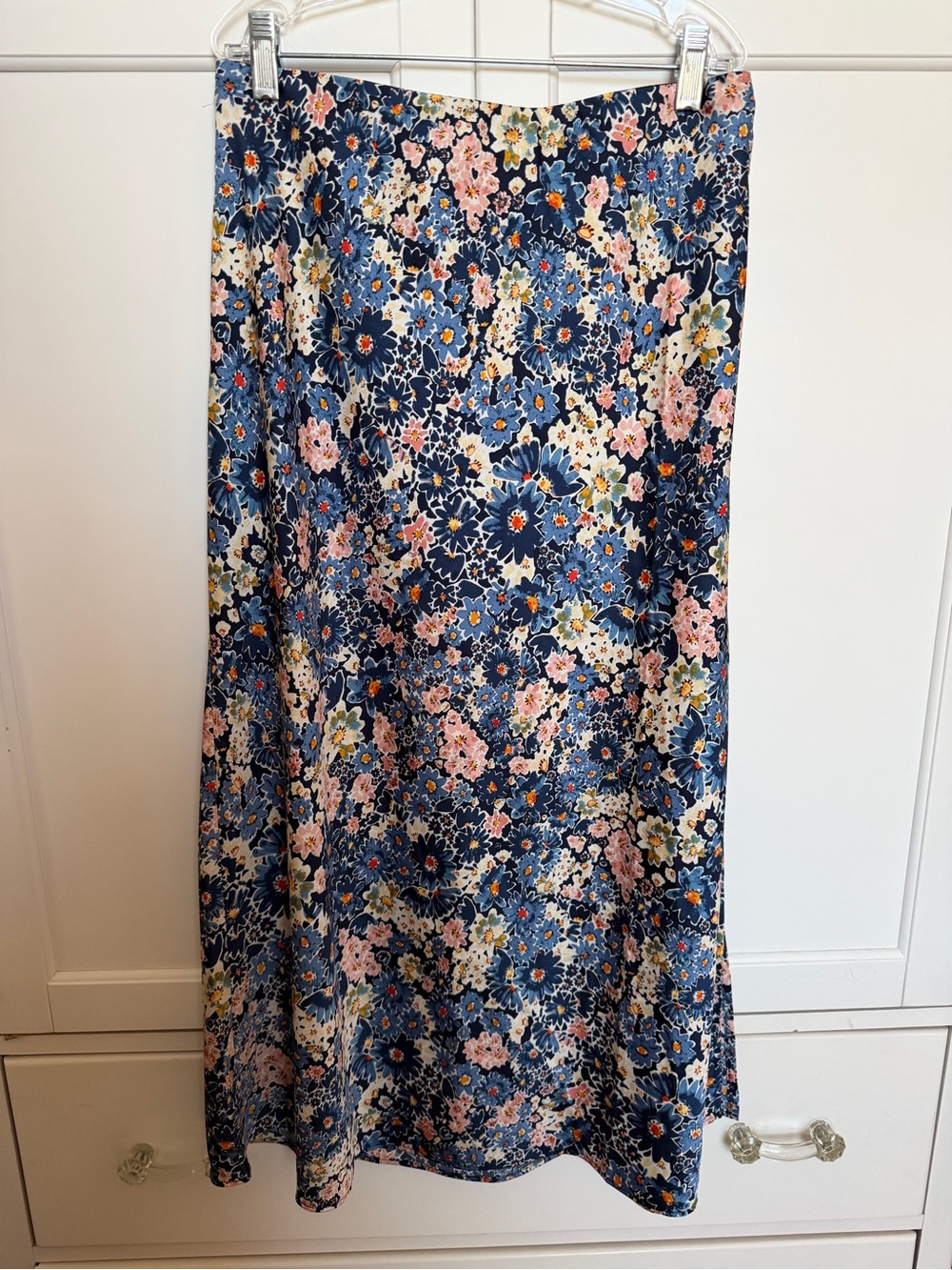 LOFT Navy Floral Maxi Skirt with Pink & Cream Accents S